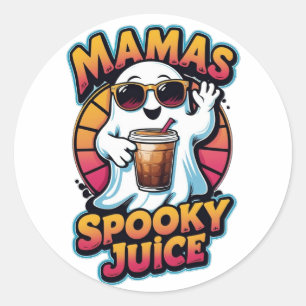 Retro Ghost with Iced Coffee - Mamas Spooky Juice  Classic Round Sticker