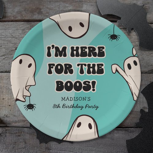 Retro Ghosts Blue Halloween Birthday Party Paper Plates