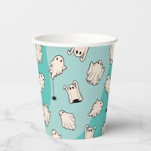 Retro Ghosts Blue Halloween Party Paper Cups