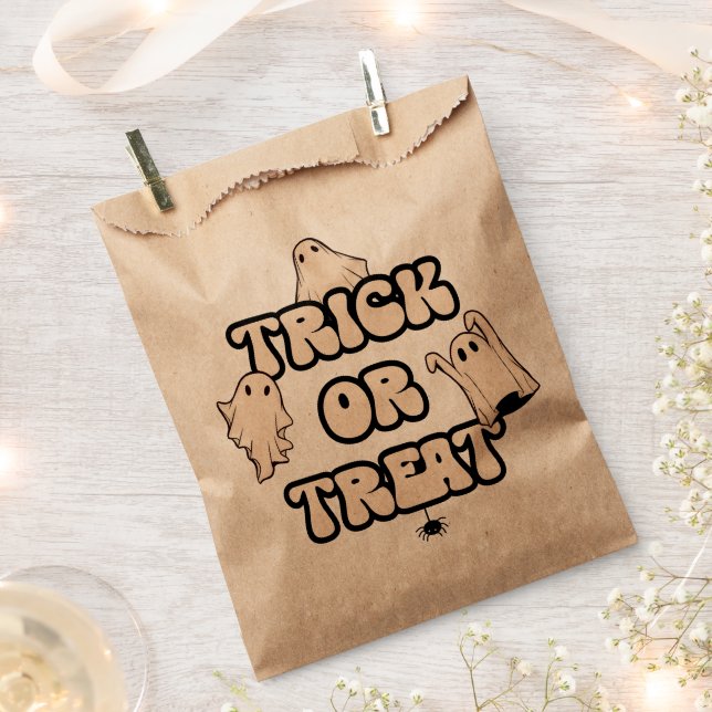 Retro Ghosts Halloween Trick or Treat Favor Bag (Clipped)