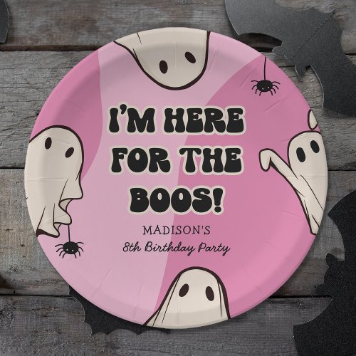 Retro Ghosts Pink Halloween Birthday Party Paper Plates