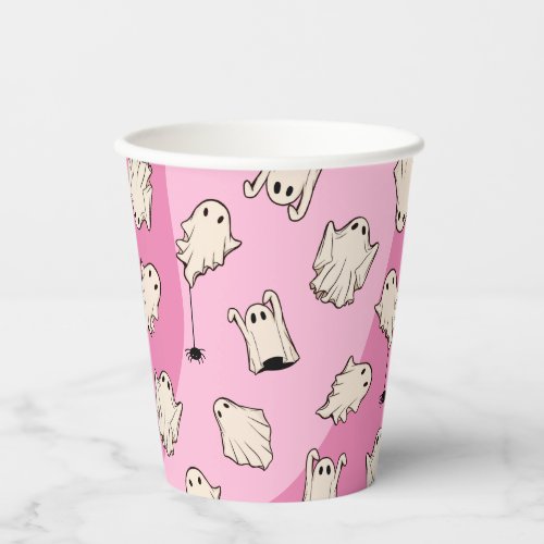 Retro Ghosts Pink Halloween Party Paper Cups