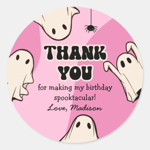 Retro Ghosts Pink Halloween Thank You Classic Round Sticker