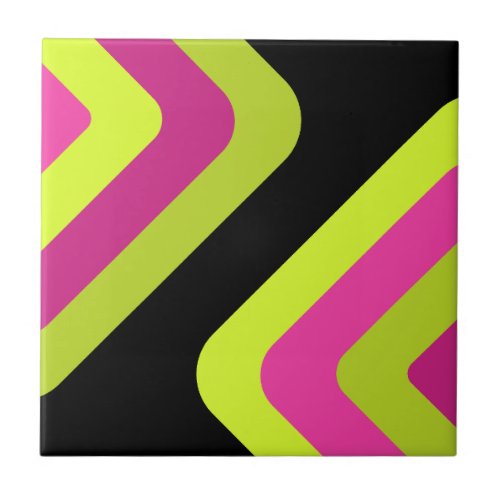 Retro Giant Diamonds Chartreuse Magenta Ceramic Tile