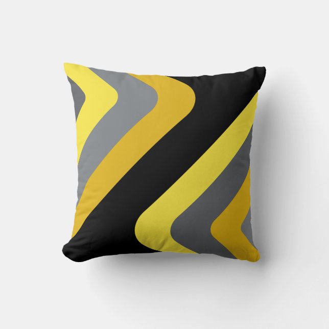 Retro Giant Diamonds Yellow Gray Throw Pillow (Front)