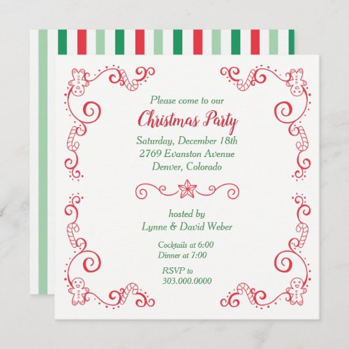 Retro Gingerbread Candy Cane Border Holiday Party Invitation