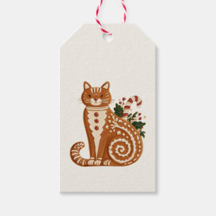 Retro Gingerbread Cat with Candy Cane Gift Tags