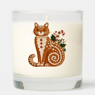 Retro Gingerbread Cat with Candy Cane Scented Candle