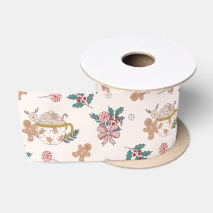 Retro Gingerbread Cookies and Tea Christmas Satin Ribbon