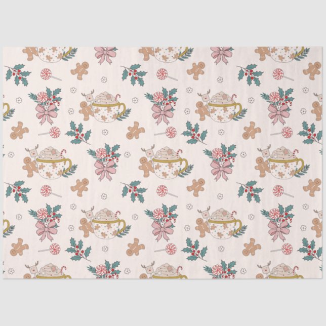 Retro Gingerbread Cookies and Tea Christmas  Tissue Paper (Front)