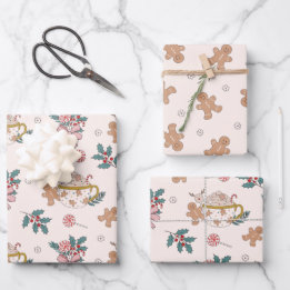 Retro Gingerbread Cookies and Tea Christmas Wrapping Paper Sheets