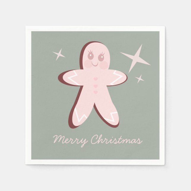 Retro Gingerbread Cookies Groovy Christmas Napkins (Front)