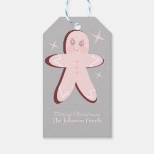 Retro Gingerbread Cookies Pink Christmas Gift Tags