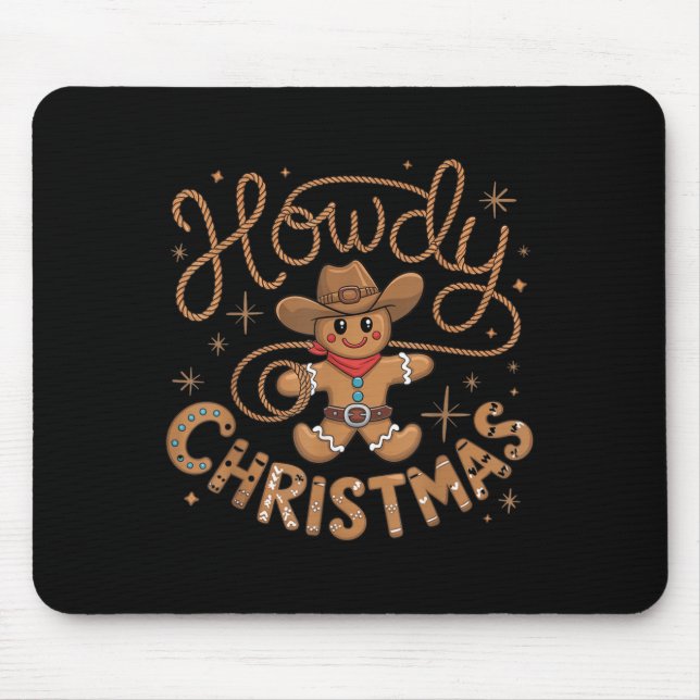 Retro Gingerbread Cowboy Western Howdy Christmas U Mouse Pad (Front)