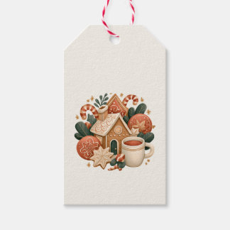 Retro Gingerbread House with Cocoa and Cookies Gift Tags