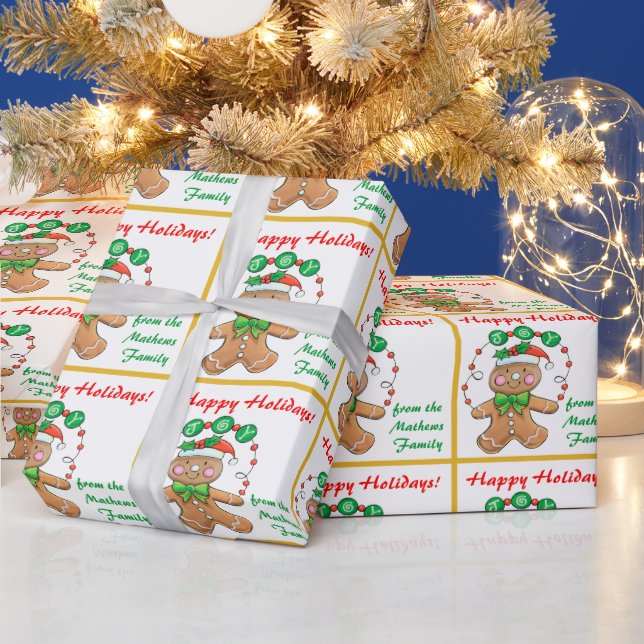 Retro Gingerbread Joy Personalized Christmas Wrapping Paper (Holidays)