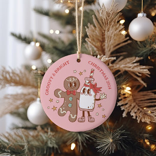 Retro Gingerbread Man Groovy Christmas Ceramic Ornament