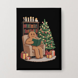 Retro Gingerbread Reading Books Christmas Teacher Button