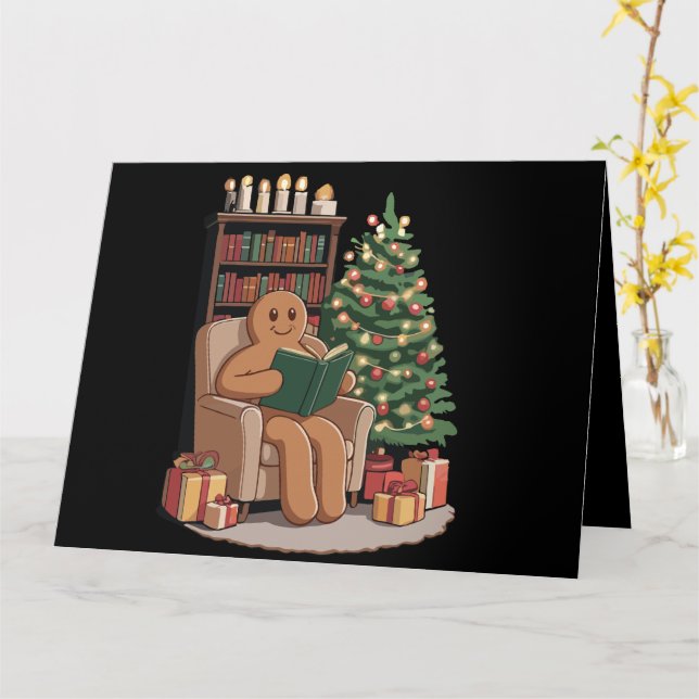Retro Gingerbread Reading Books Christmas Teacher  Card (Yellow Flower)