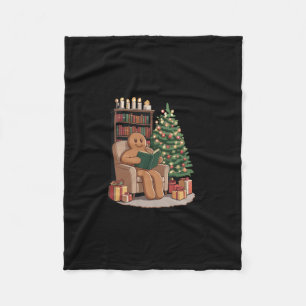Retro Gingerbread Reading Books Christmas Teacher Fleece Blanket