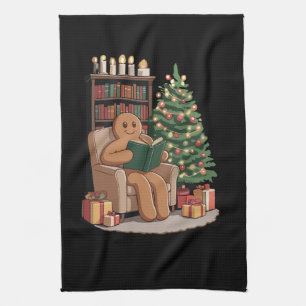 Retro Gingerbread Reading Books Christmas Teacher  Kitchen Towel