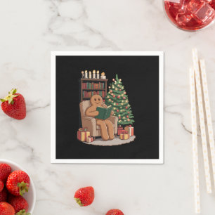 Retro Gingerbread Reading Books Christmas Teacher Napkins