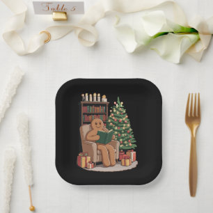 Retro Gingerbread Reading Books Christmas Teacher Paper Plates