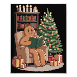 Retro Gingerbread Reading Books Christmas Teacher Photo Print