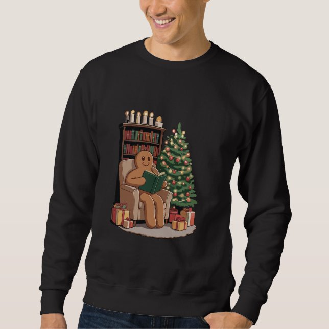 Retro Gingerbread Reading Books Christmas Teacher  Sweatshirt (Front)