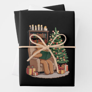 Retro Gingerbread Reading Books Christmas Teacher  Wrapping Paper Sheets