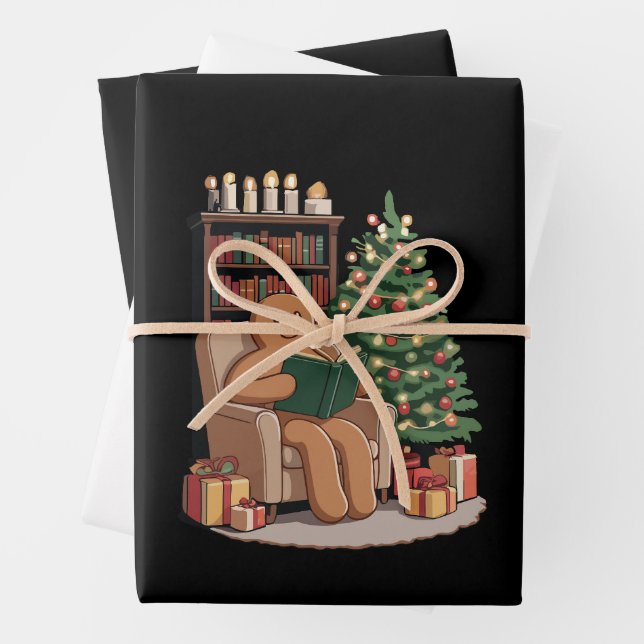 Retro Gingerbread Reading Books Christmas Teacher  Wrapping Paper Sheets (In situ)