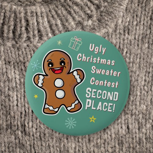 Retro Gingerbread Ugly Xmas Sweater Contest 2nd Button