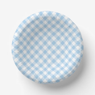 Retro Gingham Baby Blue  Paper Bowls