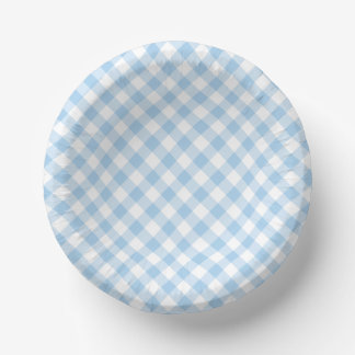 Retro Gingham Baby Blue Paper Bowls