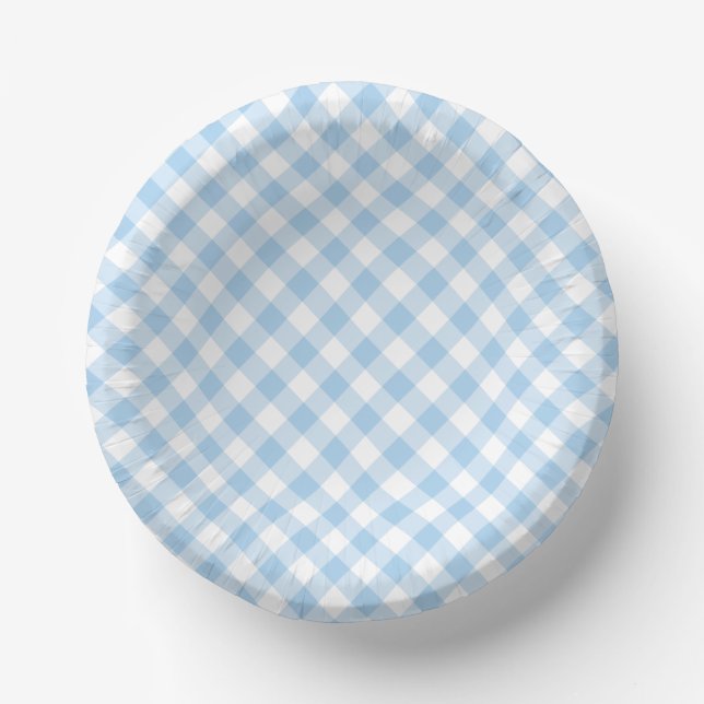 Retro Gingham Baby Blue  Paper Bowls (Front)