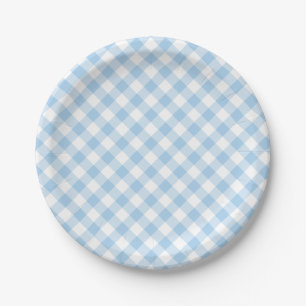 Retro Gingham Baby Blue Paper Plates