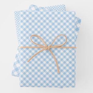 Retro Gingham Baby Blue Wrapping Paper Sheets