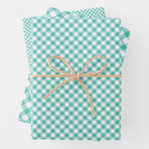 Retro Gingham Bluegrass Green Wrapping Paper Sheets