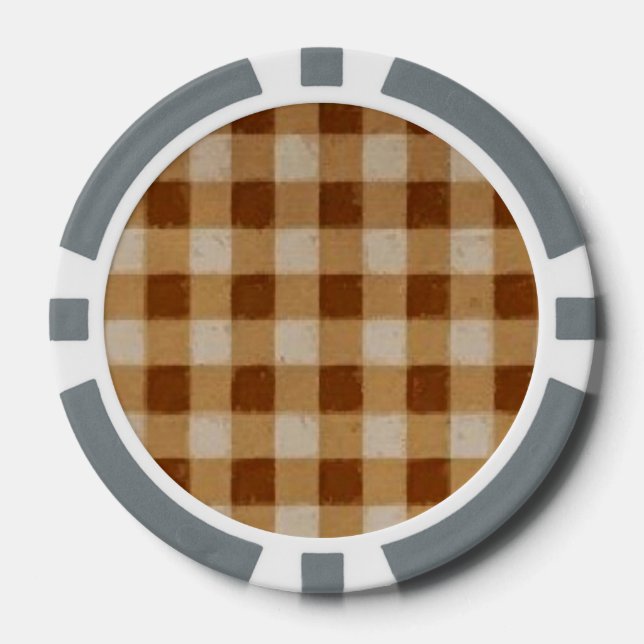 Retro Gingham Brown Poker Chips (Front)