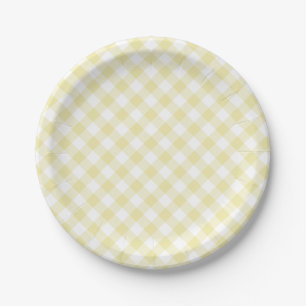 Retro Gingham Butter Yellow Paper Plates