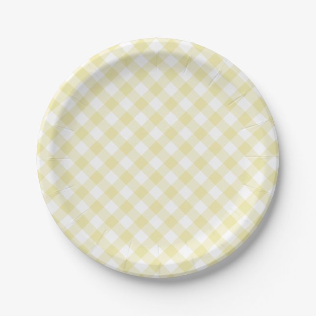 Retro Gingham Butter Yellow Paper Plates (Front)