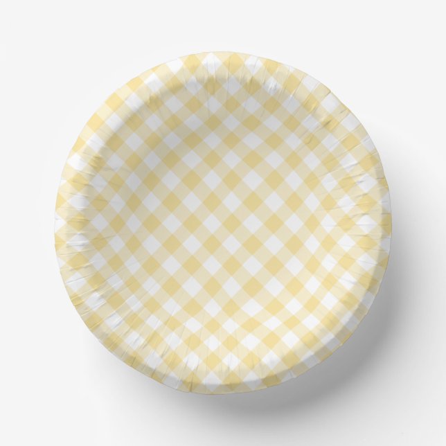 Retro Gingham Canary Yellow Paper Bowls (Front)