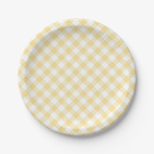 Retro Gingham Canary Yellow Paper Plates