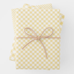 Retro Gingham Canary Yellow Wrapping Paper Sheets