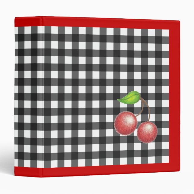 Retro Gingham Cherry Binder (Front/Spine)