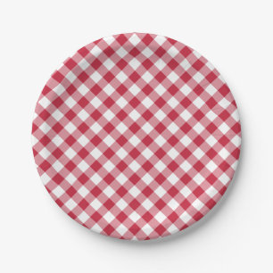 Retro Gingham Cherry Red Paper Plates