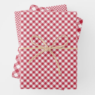 Retro Gingham Cherry Red Wrapping Paper Sheets