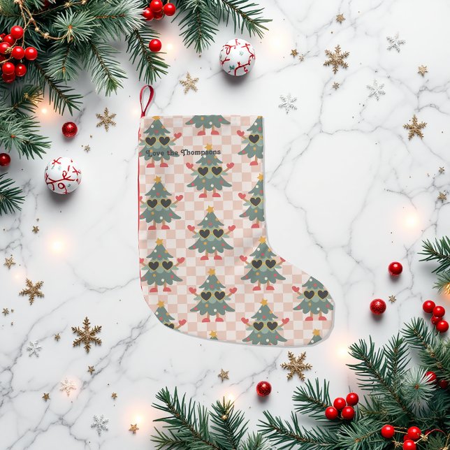 Retro Gingham Christmas Tree Personalized Small Christmas Stocking (Retro Gingham Christmas Tree Personalized Small Christmas Stocking)