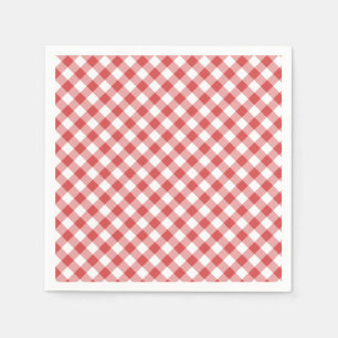 Retro Gingham Coral Red Napkins