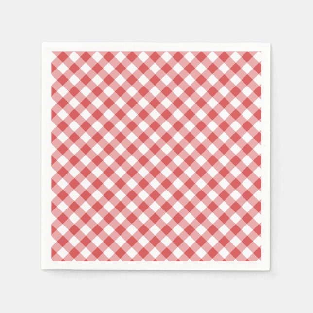Retro Gingham Coral Red Napkins (Front)